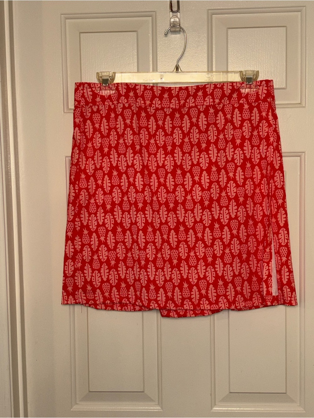 Red Printed Mini Skirt with Leaf Motif